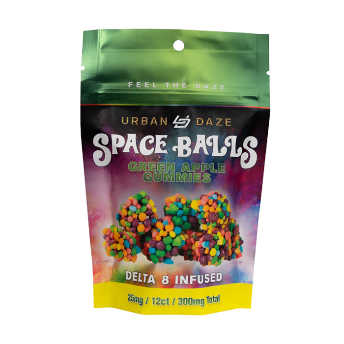 Urban Daze Delta 8 Spaceballs Green Apple Gummies 25mg 12 count Package